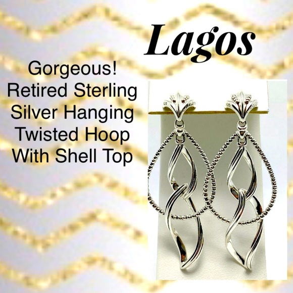 Gorgeous! HTF! Retired Lagos Sterling Silver 925 Hanging Twisted Hoop EARRINGS - Picture 1 of 5